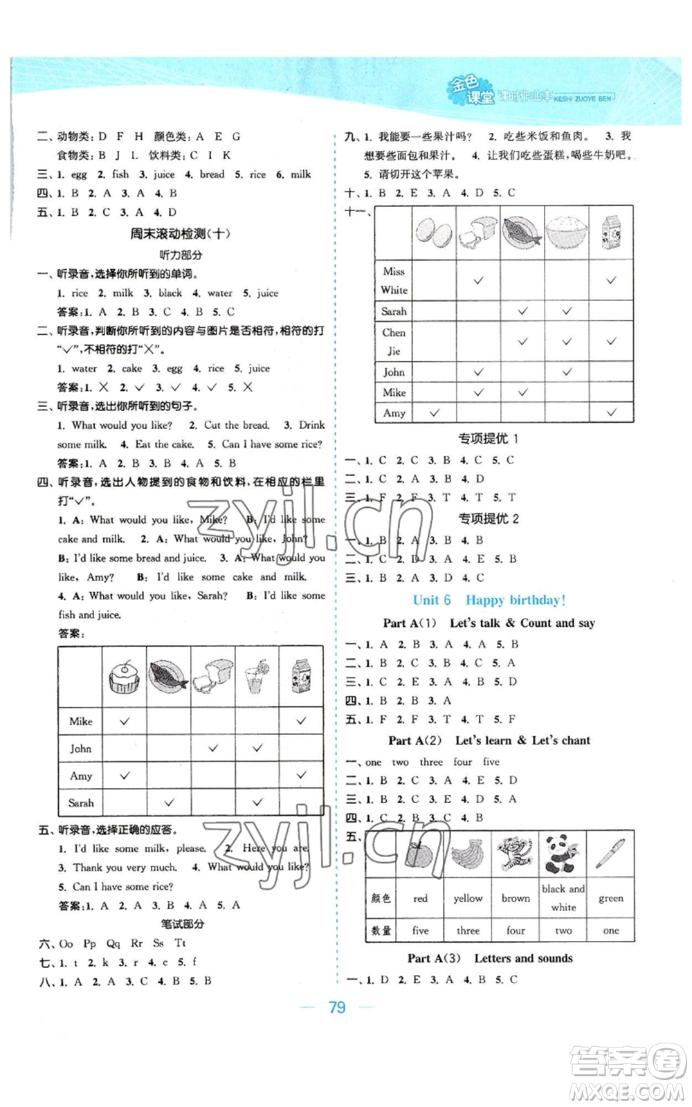 北方婦女兒童出版社2022金色課堂課時(shí)作業(yè)本三年級(jí)上冊(cè)英語(yǔ)人教版參考答案