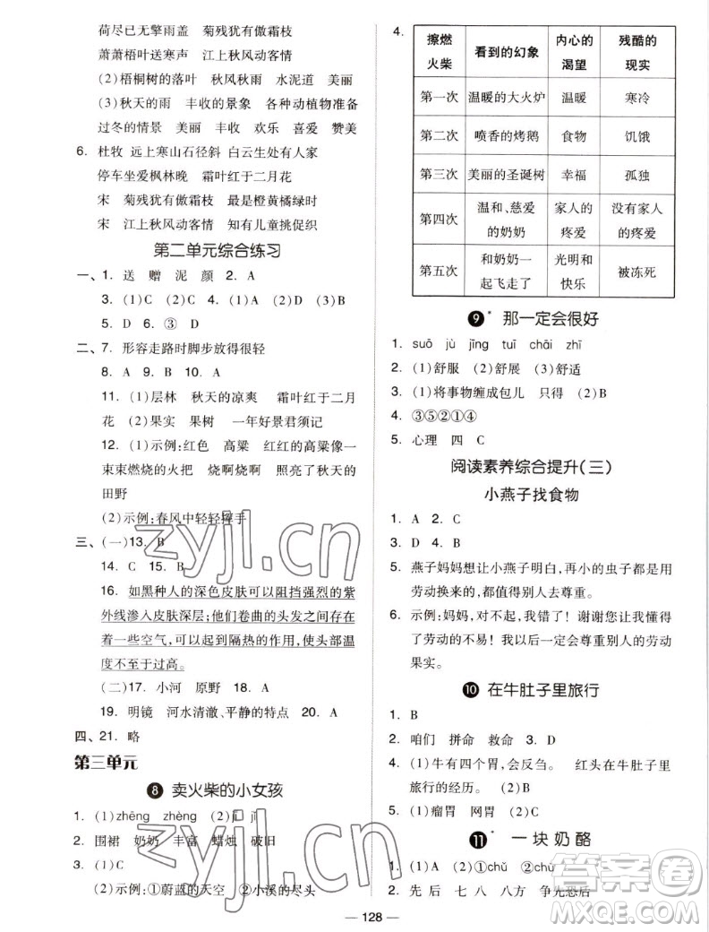 山東科學(xué)技術(shù)出版社2022秋新思維伴你學(xué)測試卷三年級上冊語文人教版答案