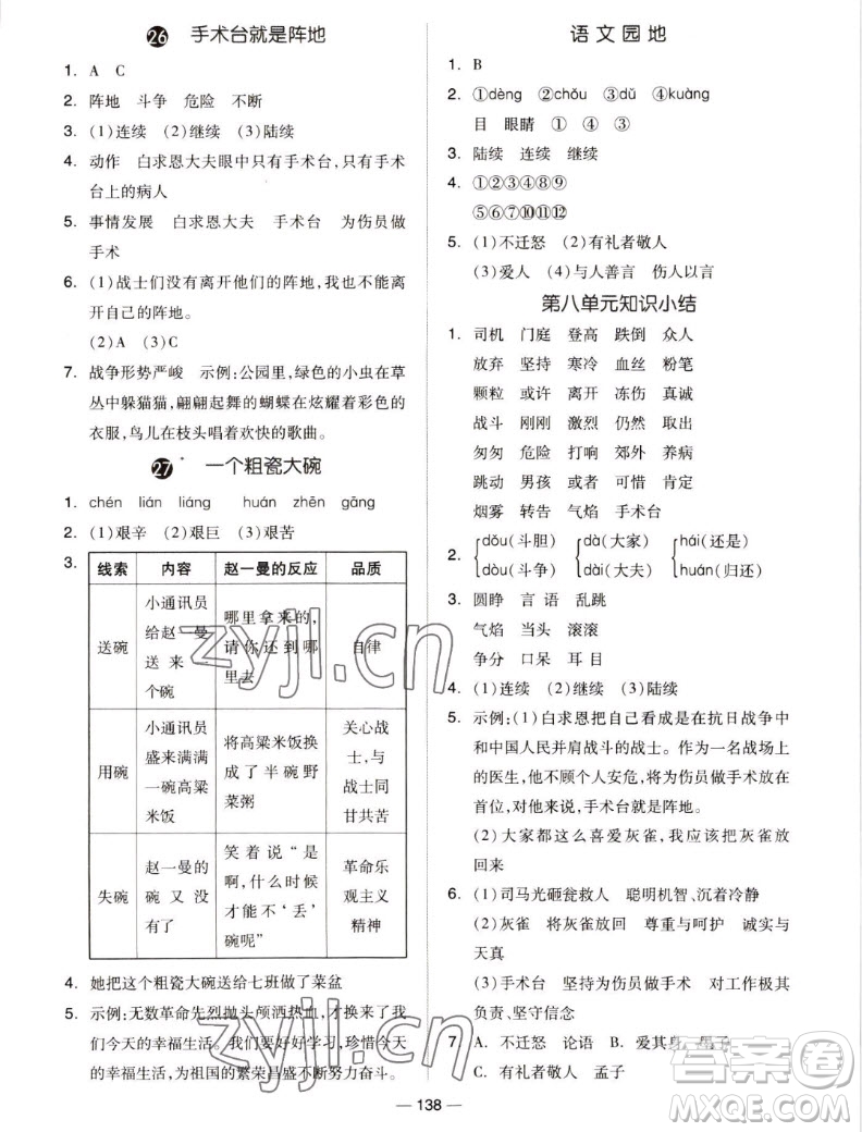 山東科學(xué)技術(shù)出版社2022秋新思維伴你學(xué)測試卷三年級上冊語文人教版答案