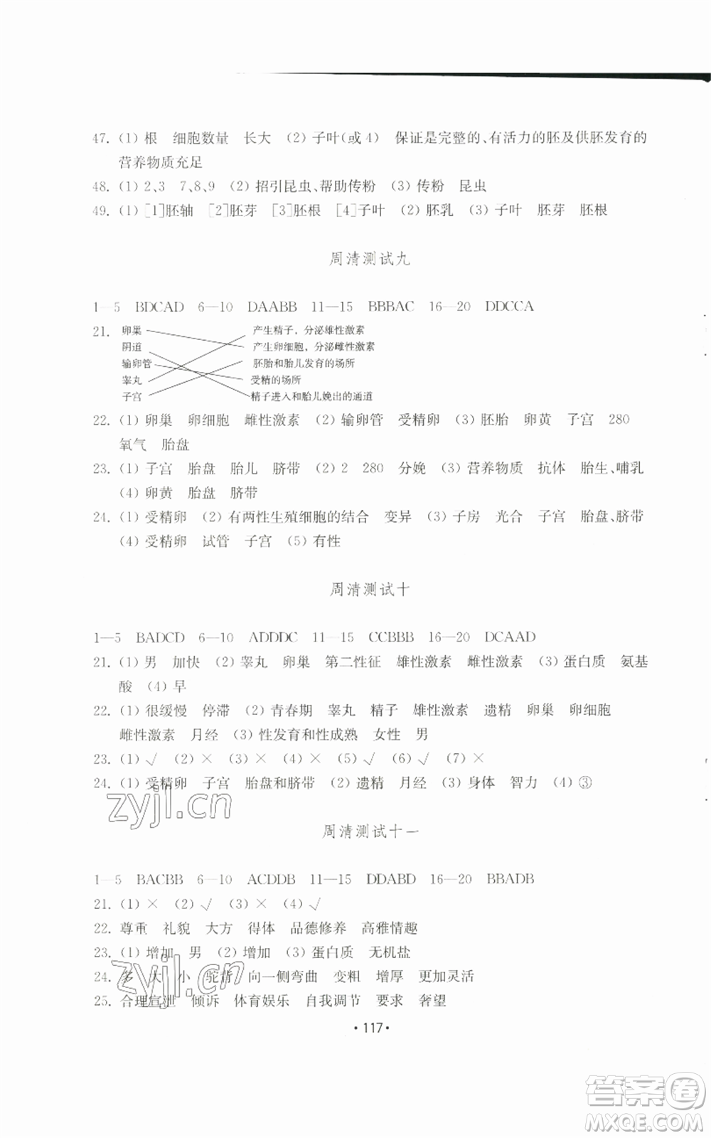 山東教育出版社2022初中基礎訓練八年級上冊生物學人教版參考答案