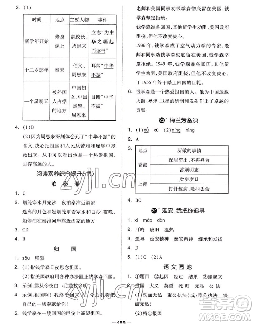 山東科學技術出版社2022秋新思維伴你學四年級上冊語文人教版答案