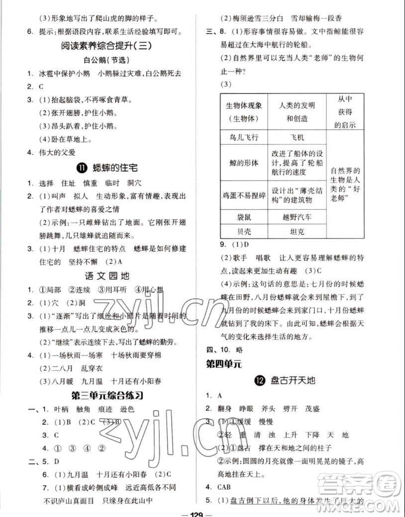 山東科學(xué)技術(shù)出版社2022秋新思維伴你學(xué)測試卷四年級上冊語文人教版答案