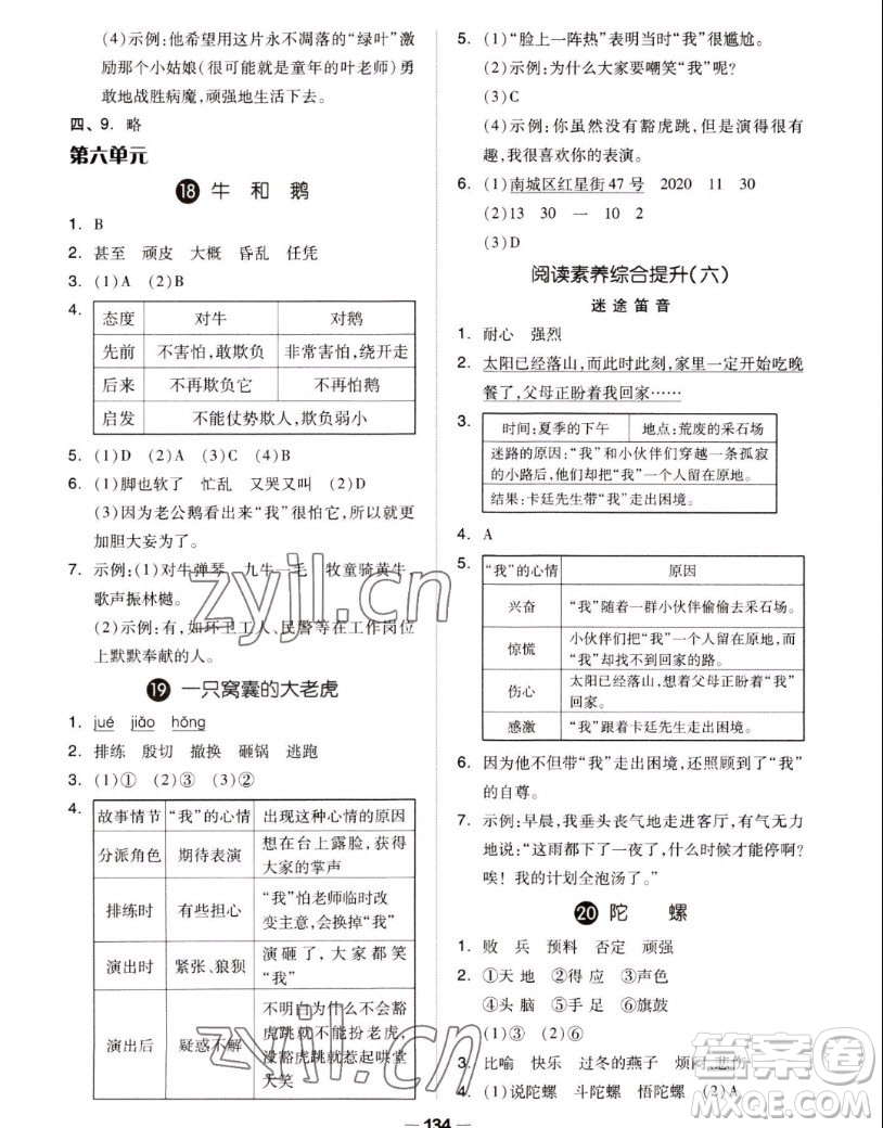 山東科學(xué)技術(shù)出版社2022秋新思維伴你學(xué)測試卷四年級上冊語文人教版答案