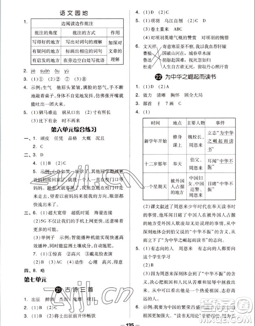 山東科學(xué)技術(shù)出版社2022秋新思維伴你學(xué)測試卷四年級上冊語文人教版答案