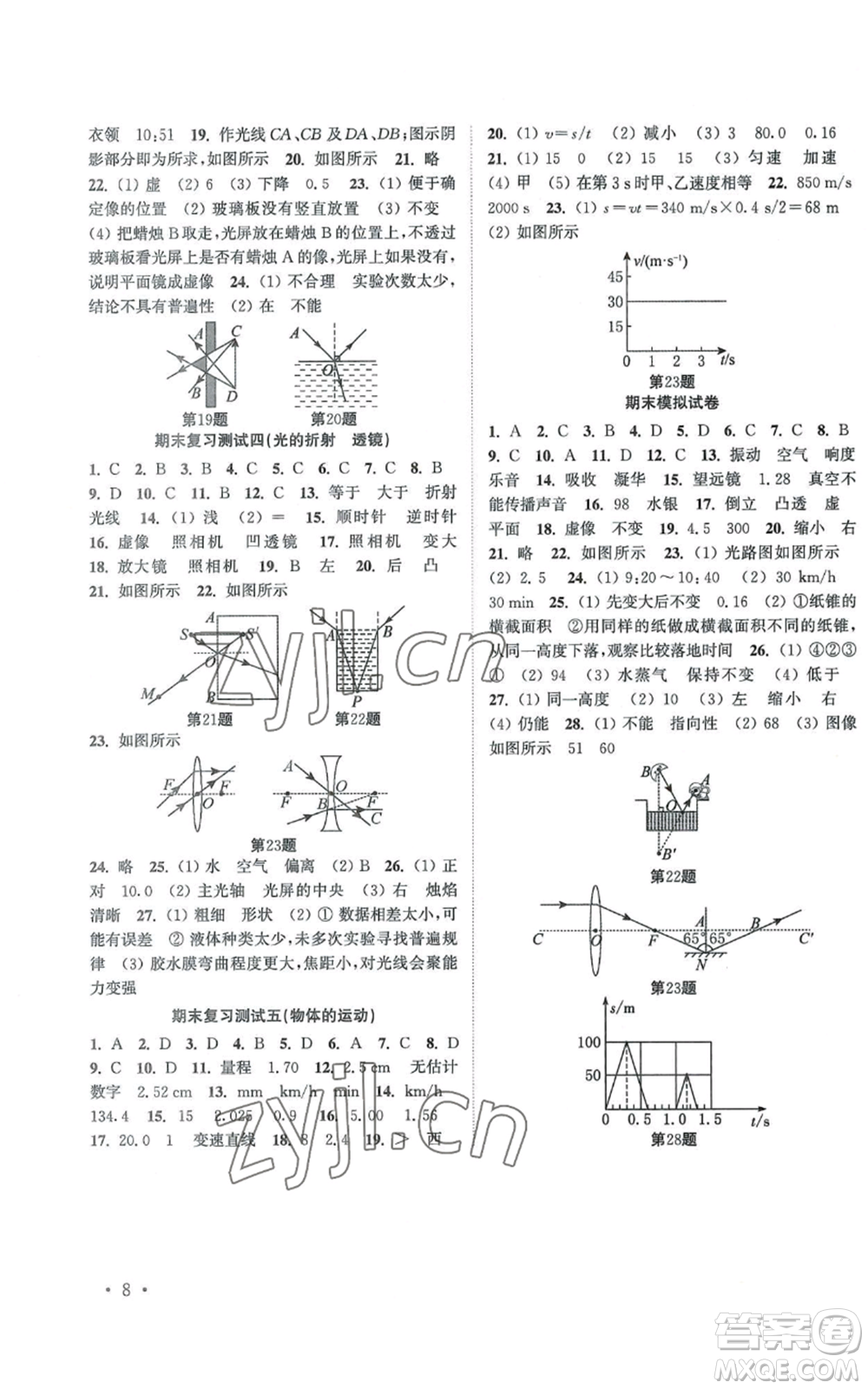 安徽人民出版社2022高效精練八年級(jí)上冊(cè)物理蘇科版江蘇專版參考答案