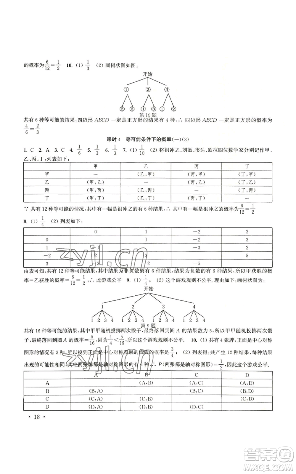 安徽人民出版社2022高效精練九年級上冊數(shù)學(xué)蘇科版參考答案