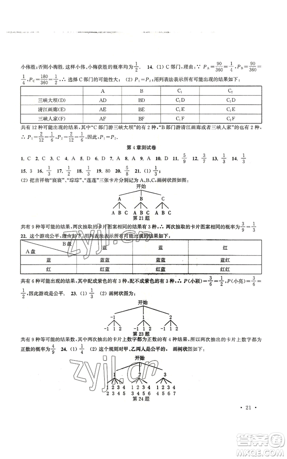 安徽人民出版社2022高效精練九年級上冊數(shù)學(xué)蘇科版參考答案