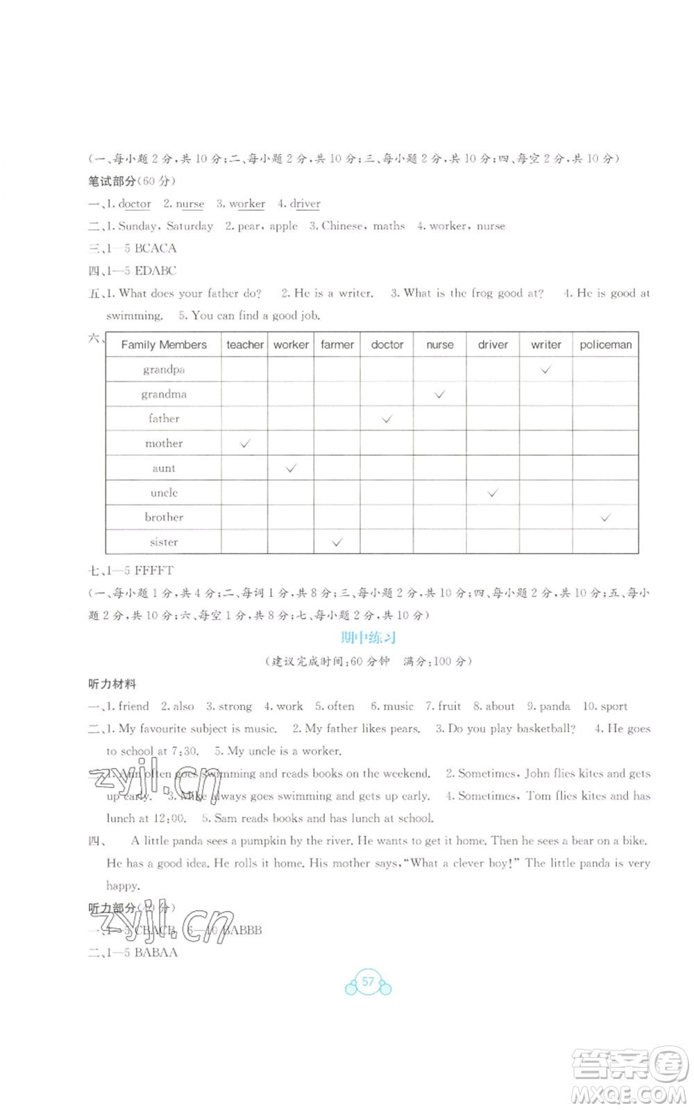 廣西教育出版社2022秋季自主學(xué)習(xí)能力測(cè)評(píng)單元測(cè)試五年級(jí)上冊(cè)英語通用版C版參考答案