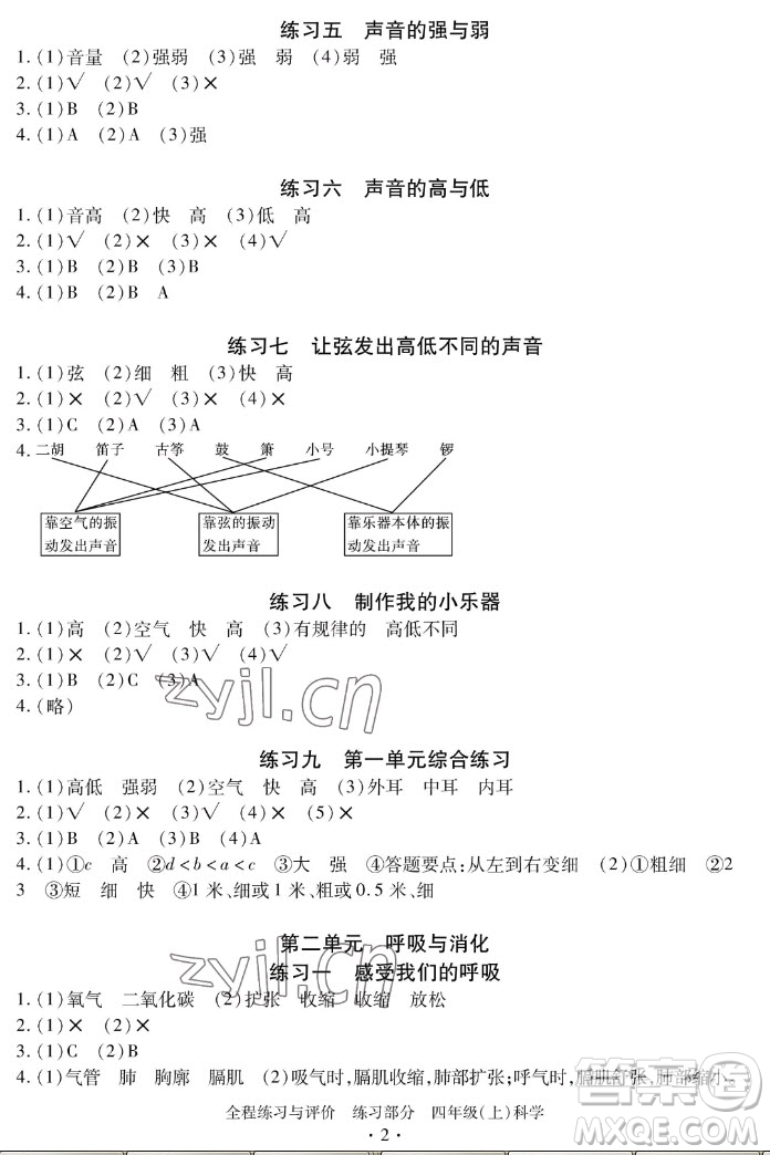 浙江人民出版社2022秋全程練習(xí)與評(píng)價(jià)四年級(jí)上冊(cè)科學(xué)教科版答案