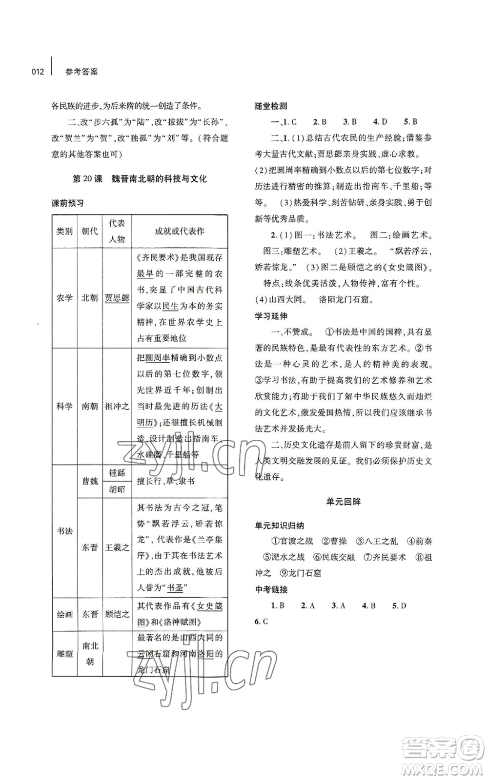 大象出版社2022基礎(chǔ)訓(xùn)練七年級(jí)上冊(cè)歷史人教版參考答案