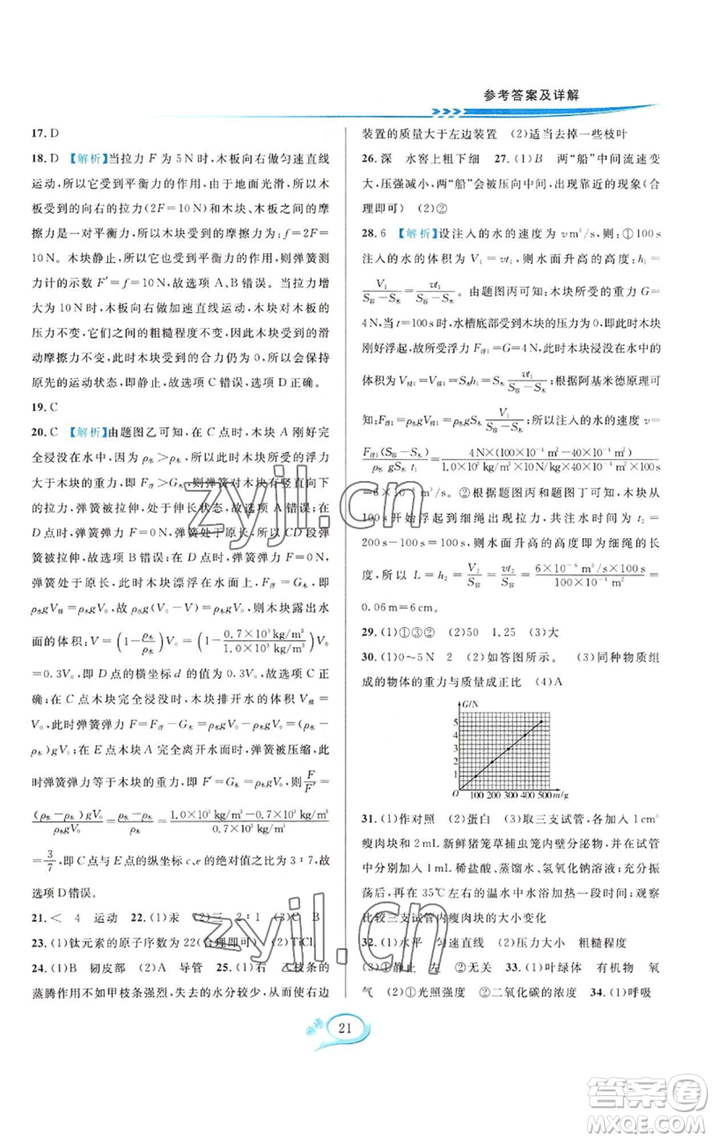 華東師范大學(xué)出版社2022全優(yōu)方案夯實(shí)與提高八年級上冊科學(xué)華東師大版A版參考答案