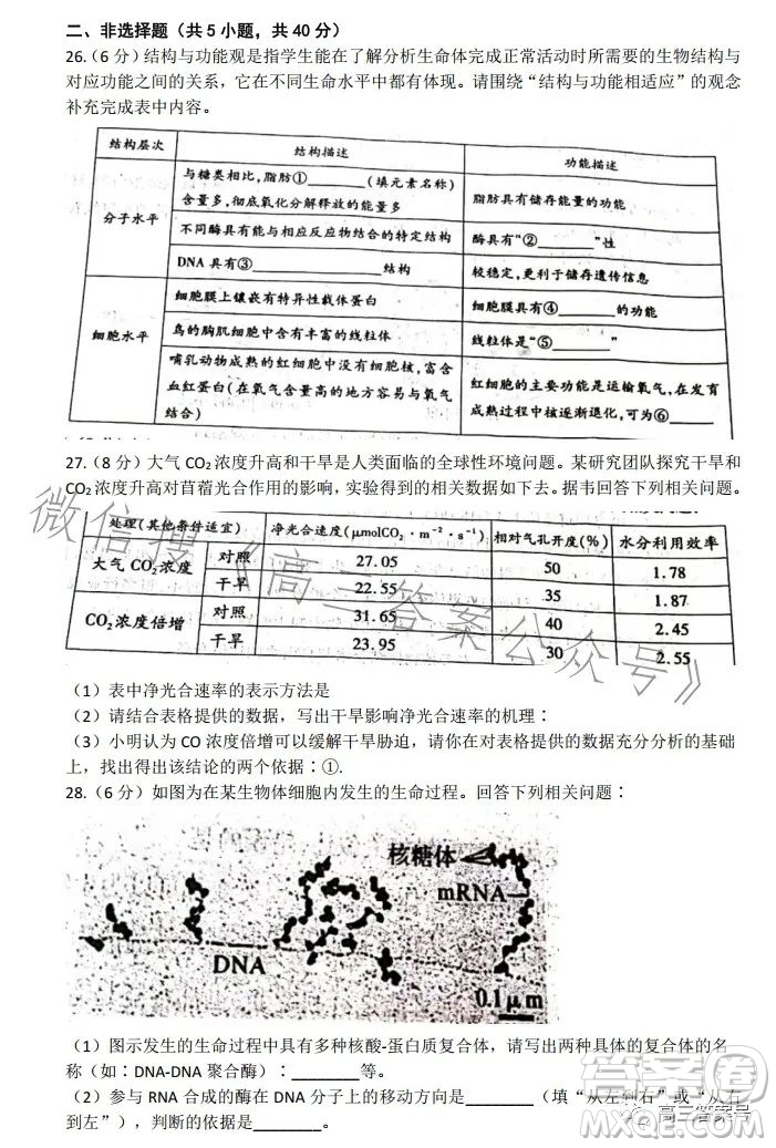 豫南九校2022-2023學(xué)年上期第二次聯(lián)考高三生物試題及答案