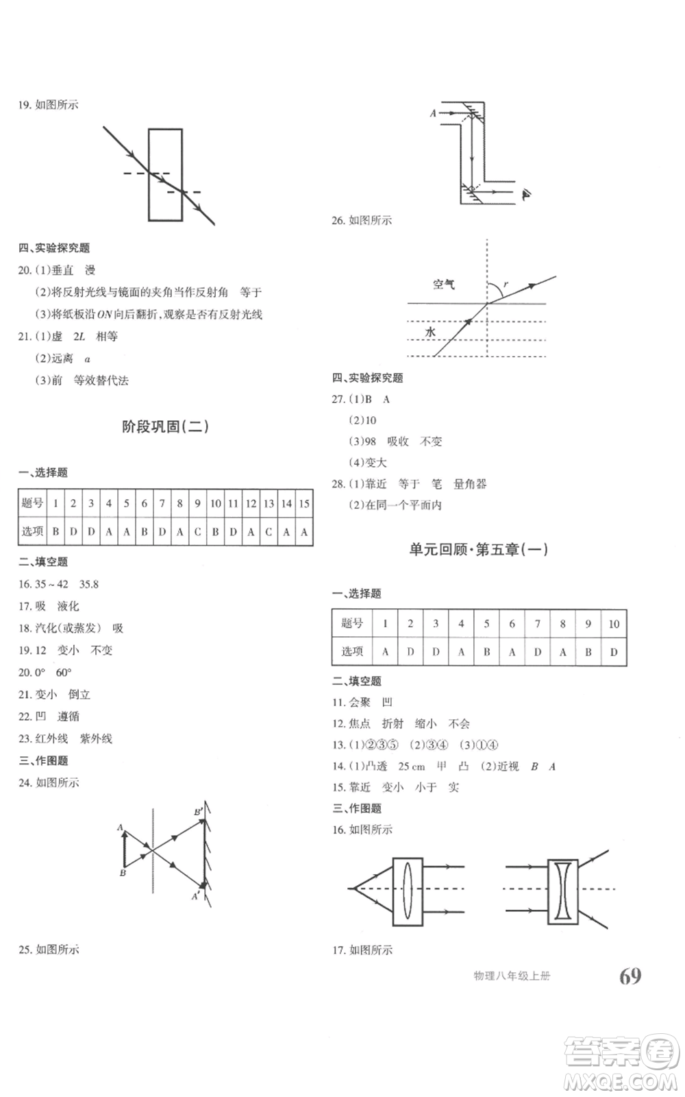 新疆青少年出版社2022優(yōu)學(xué)1+1評價與測試八年級上冊物理人教版參考答案