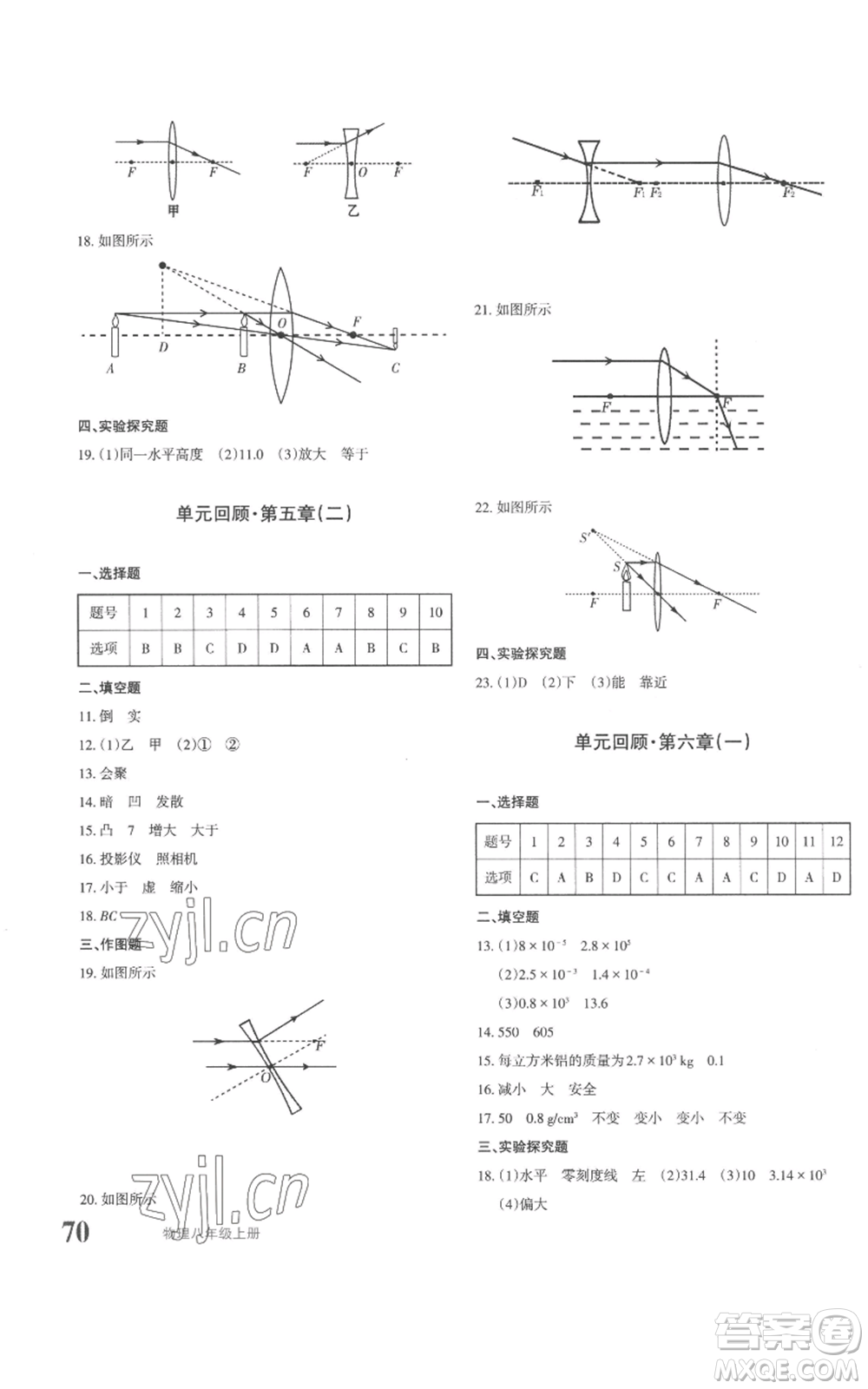 新疆青少年出版社2022優(yōu)學(xué)1+1評價與測試八年級上冊物理人教版參考答案