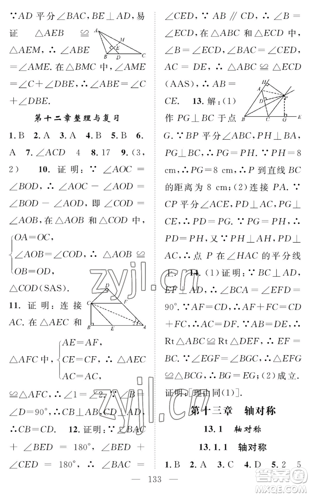 長(zhǎng)江少年兒童出版社2022智慧課堂創(chuàng)新作業(yè)八年級(jí)上冊(cè)數(shù)學(xué)人教版參考答案