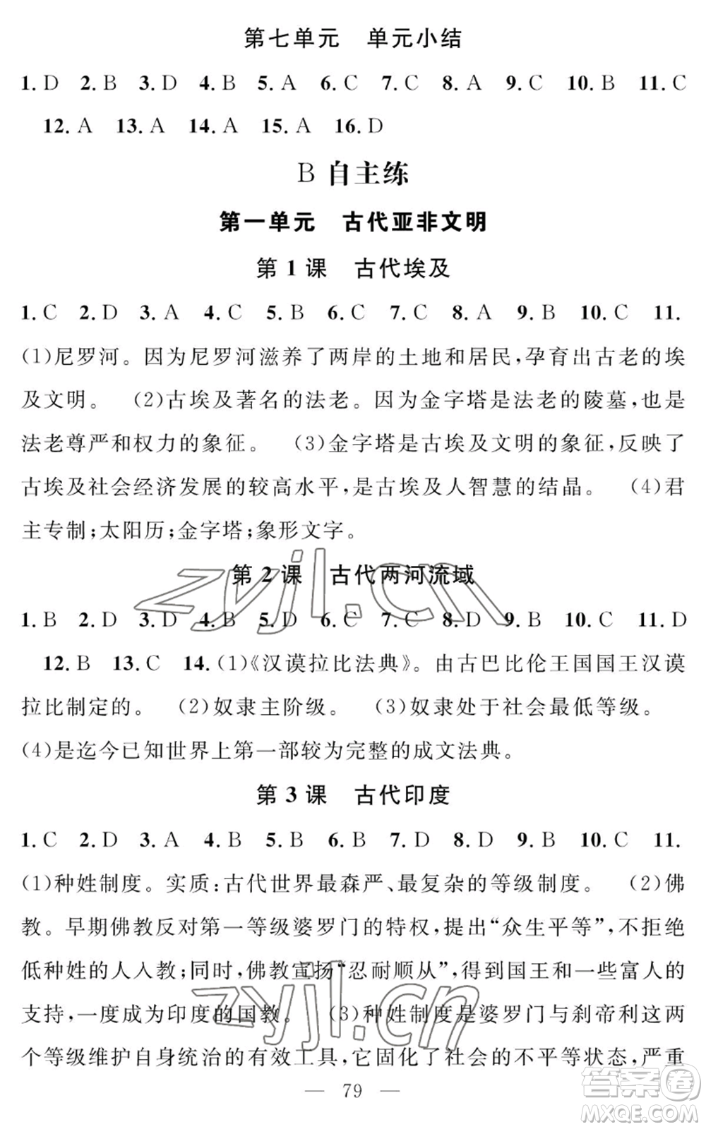 長(zhǎng)江少年兒童出版社2022智慧課堂創(chuàng)新作業(yè)九年級(jí)上冊(cè)歷史人教版參考答案