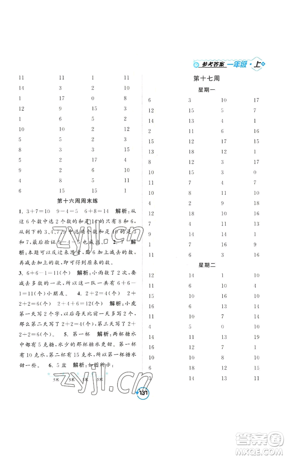 開(kāi)明出版社2022常規(guī)天天練計(jì)算+提優(yōu)一年級(jí)上冊(cè)數(shù)學(xué)蘇教版參考答案