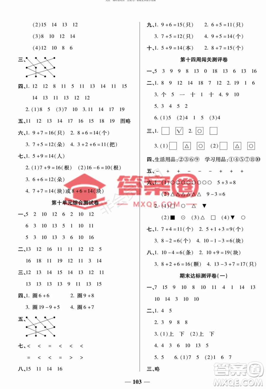 天津科學(xué)技術(shù)出版社2022狀元大考卷一年級數(shù)學(xué)上冊蘇教版答案