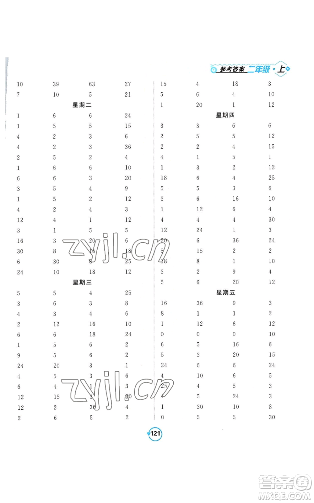 開明出版社2022常規(guī)天天練計算+提優(yōu)二年級上冊數(shù)學(xué)蘇教版參考答案