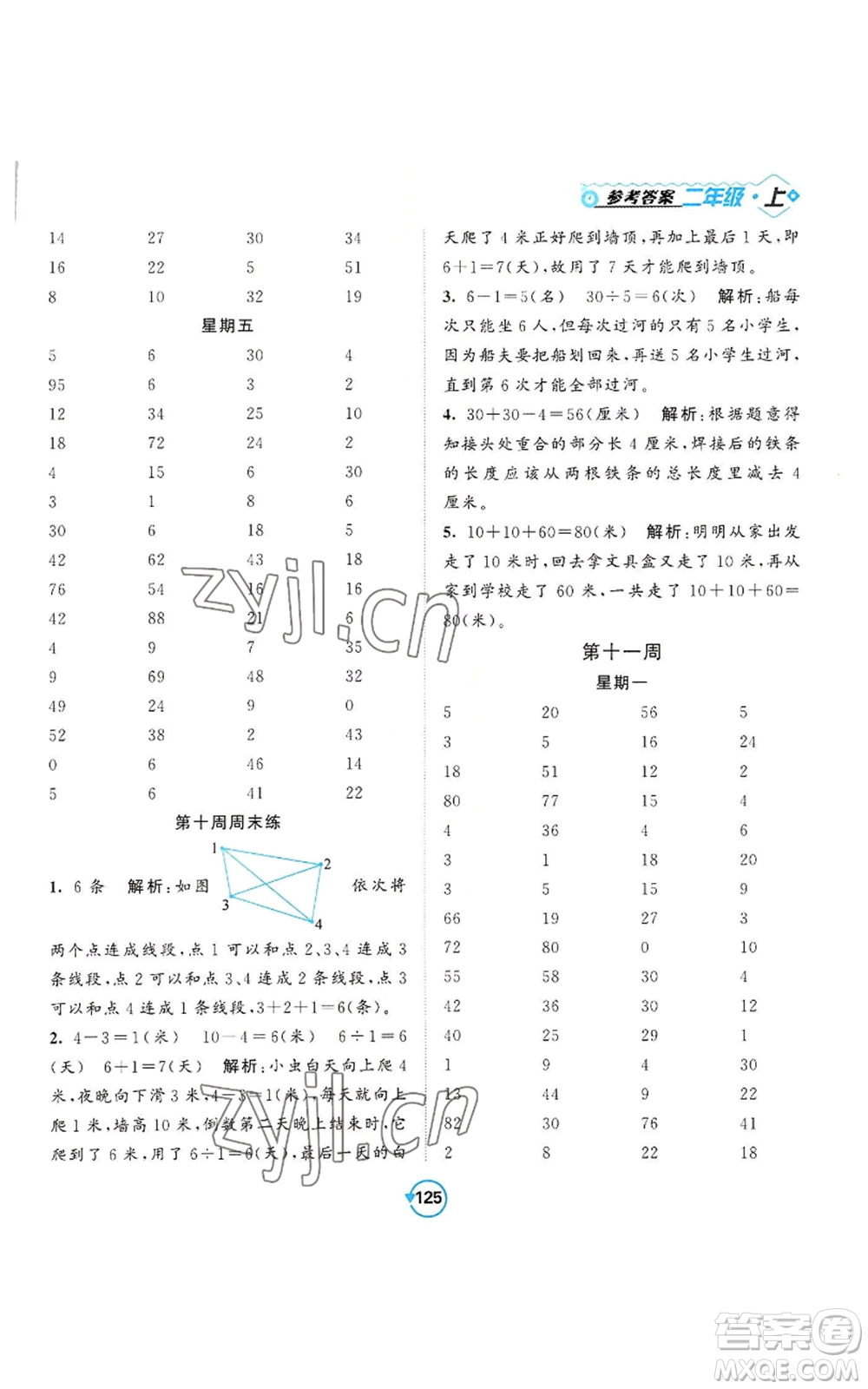 開明出版社2022常規(guī)天天練計算+提優(yōu)二年級上冊數(shù)學(xué)蘇教版參考答案