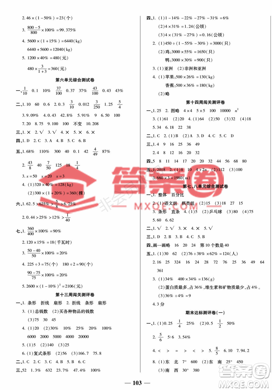 天津科學(xué)技術(shù)出版社2022狀元大考卷數(shù)學(xué)六年級上冊人教版答案