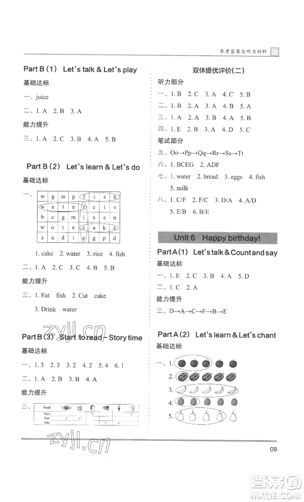 湖南師范大學(xué)出版社2022木頭馬分層課課練三年級上冊英語人教版參考答案