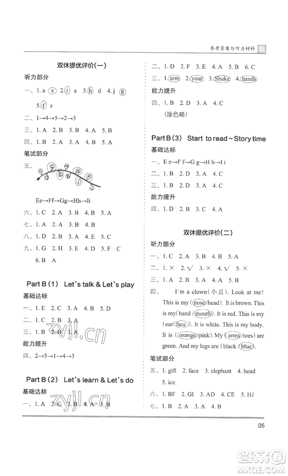 湖南師范大學(xué)出版社2022木頭馬分層課課練三年級上冊英語人教版參考答案