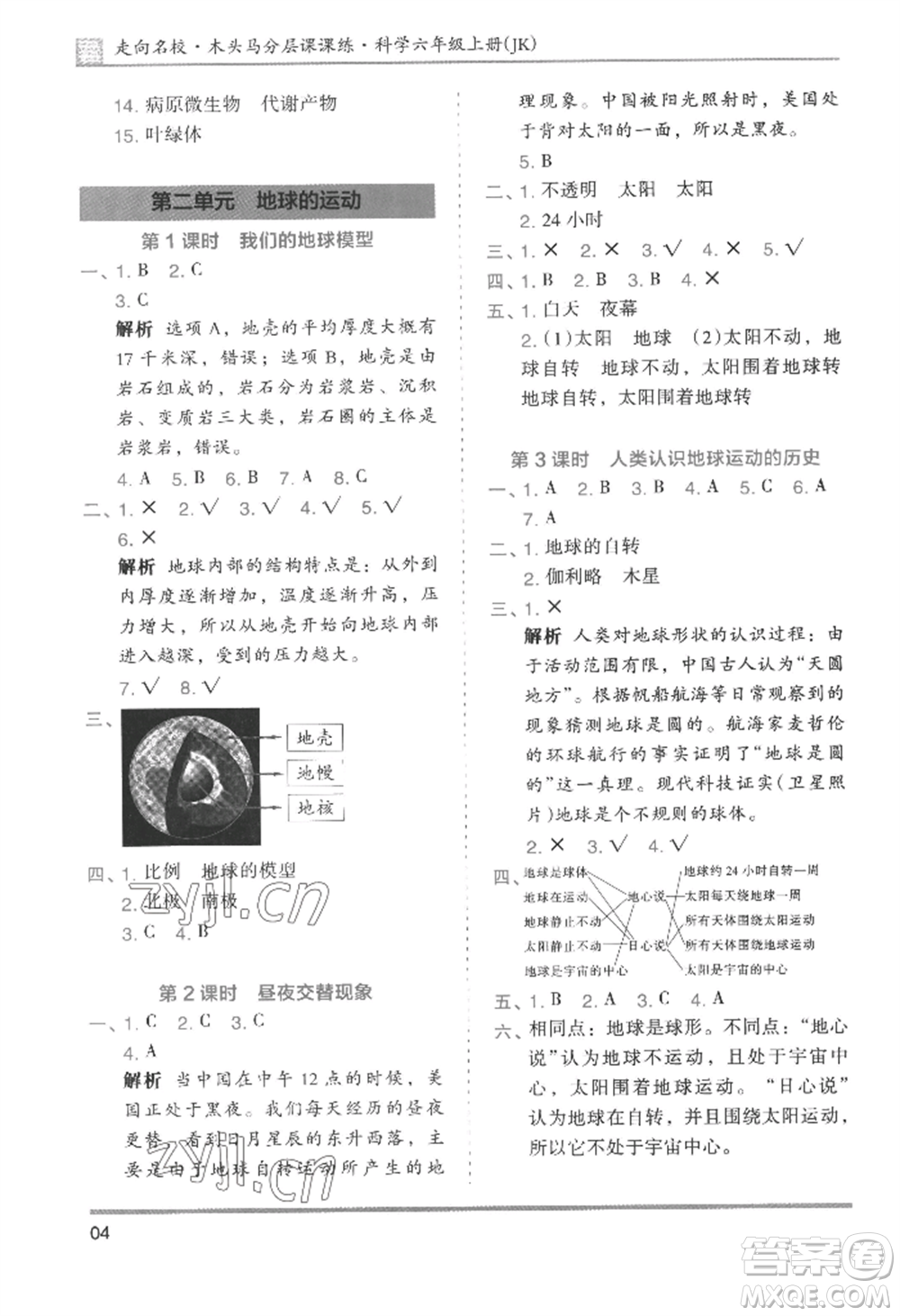 湖南師范大學(xué)出版社2022木頭馬分層課課練六年級(jí)上冊(cè)科學(xué)教科版參考答案