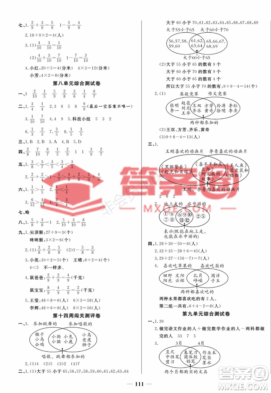 天津科學(xué)技術(shù)出版社2022狀元大考卷數(shù)學(xué)三年級上冊人教版答案