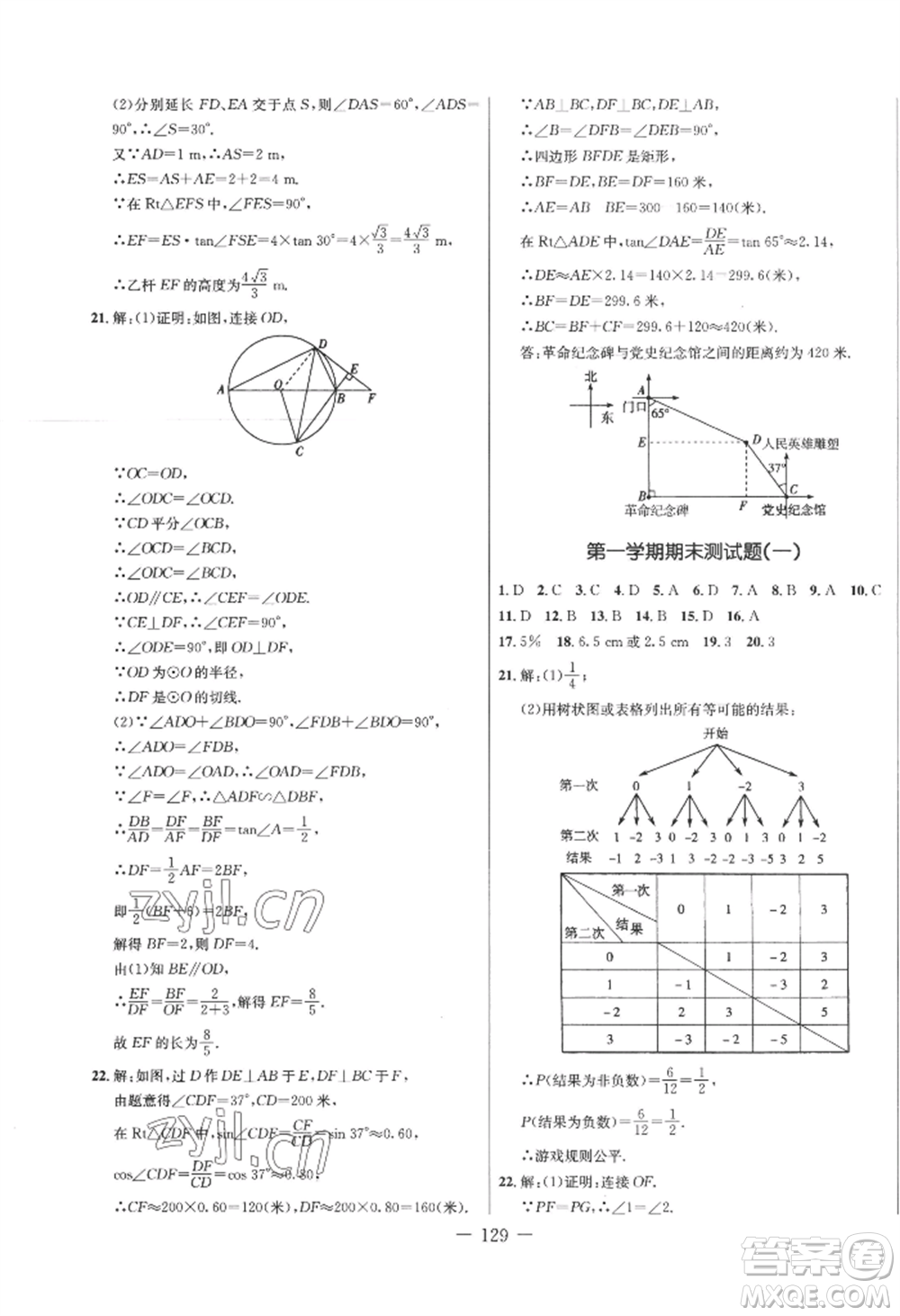 吉林教育出版社2022創(chuàng)新思維全程備考金題一卷通九年級(jí)數(shù)學(xué)人教版參考答案