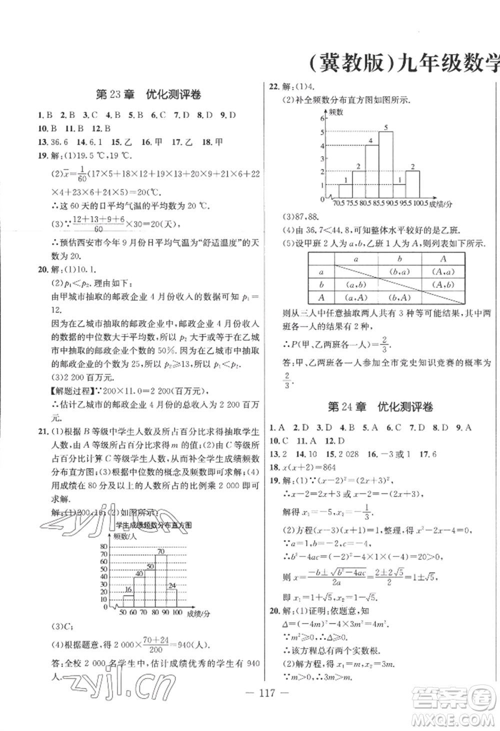 吉林教育出版社2022創(chuàng)新思維全程備考金題一卷通九年級數(shù)學(xué)冀教版參考答案