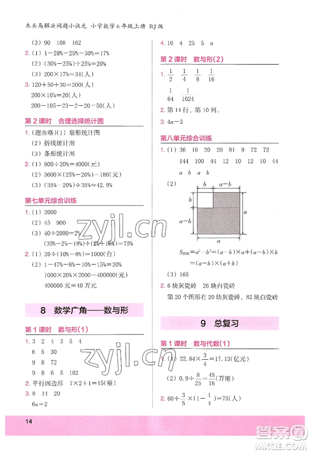 江蘇鳳凰美術(shù)出版社2022木頭馬解決問題小狀元六年級上冊數(shù)學(xué)人教版參考答案