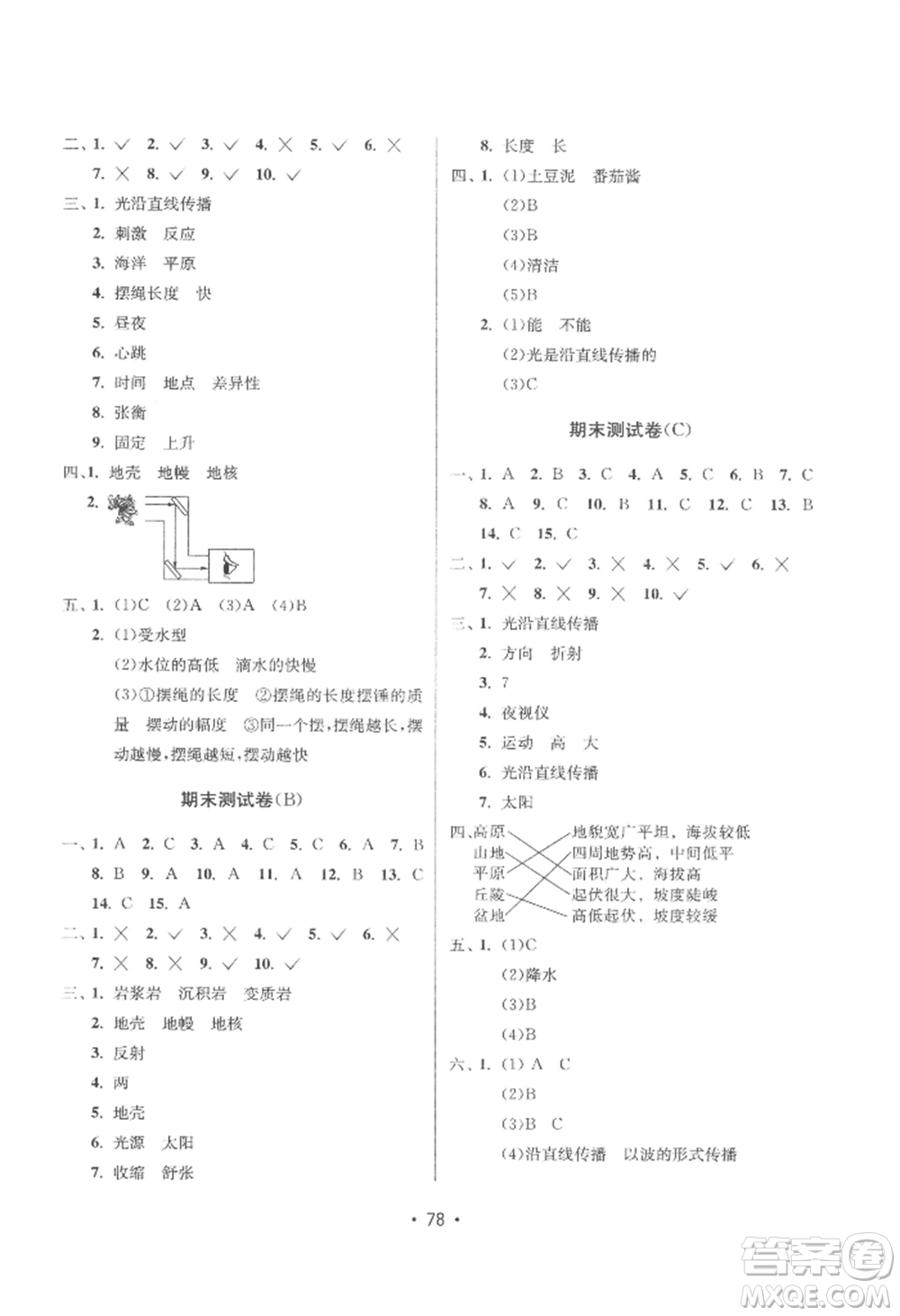 延邊教育出版社2022智慧課堂課時檢測五年級上冊科學教科版參考答案