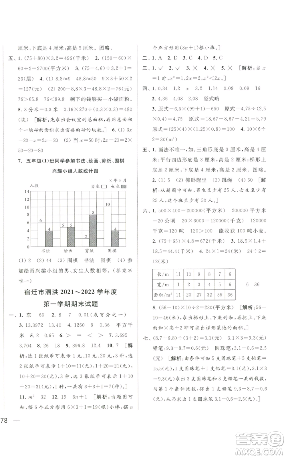 北京教育出版社2022同步跟蹤全程檢測五年級上冊數(shù)學(xué)江蘇版參考答案