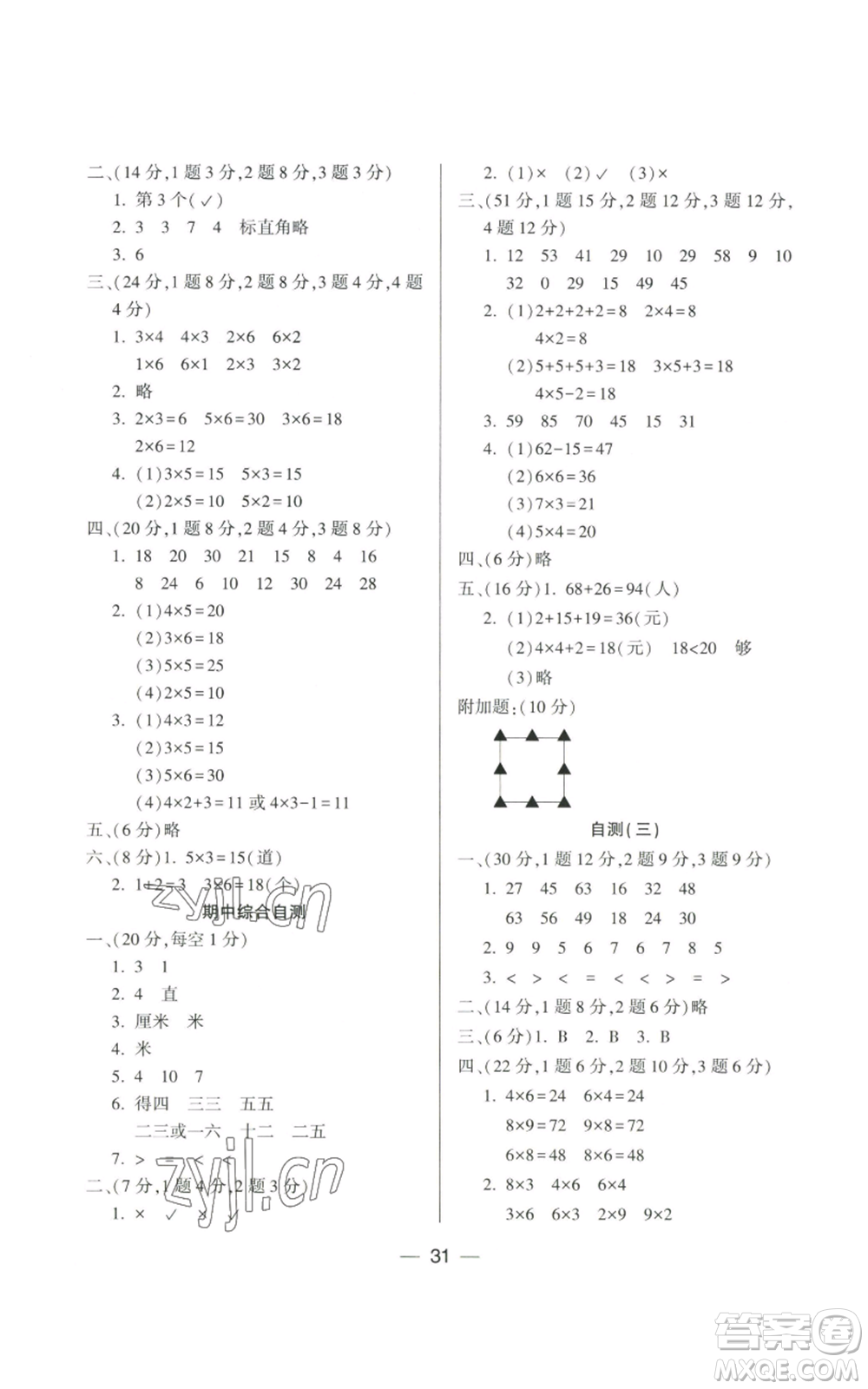 希望出版社2022新課標(biāo)兩導(dǎo)兩練高效學(xué)案二年級(jí)上冊(cè)數(shù)學(xué)人教版參考答案