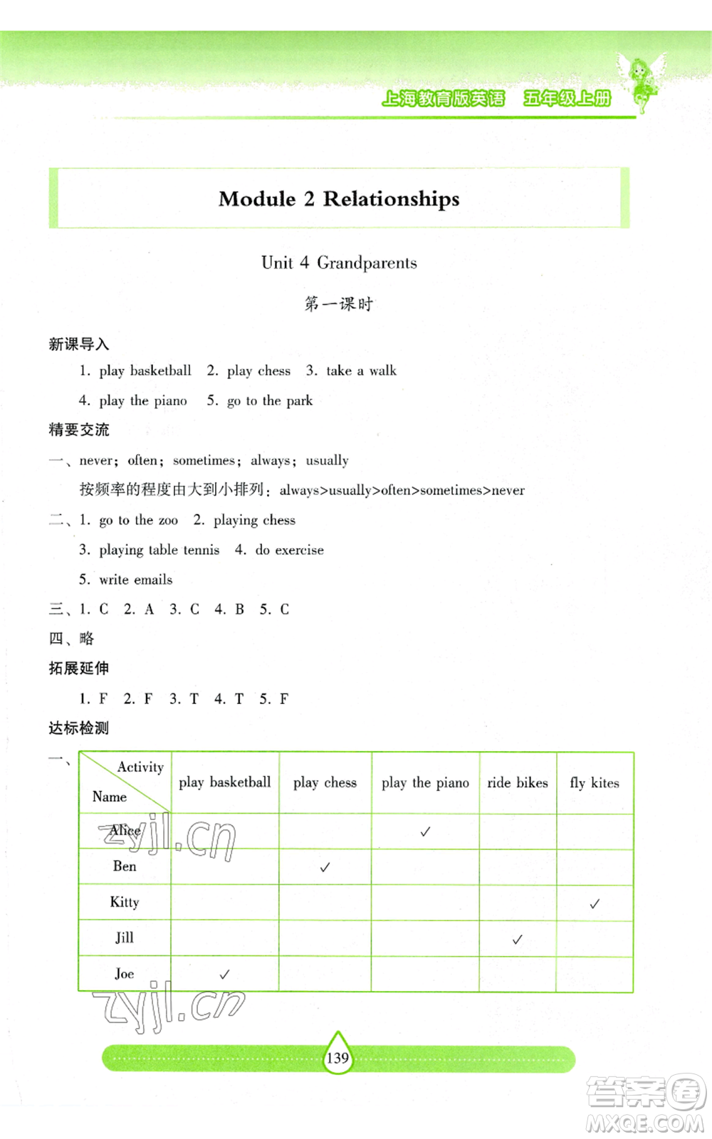 上海教育出版社2022新課標兩導兩練高效學案五年級上冊英語上海教育版參考答案