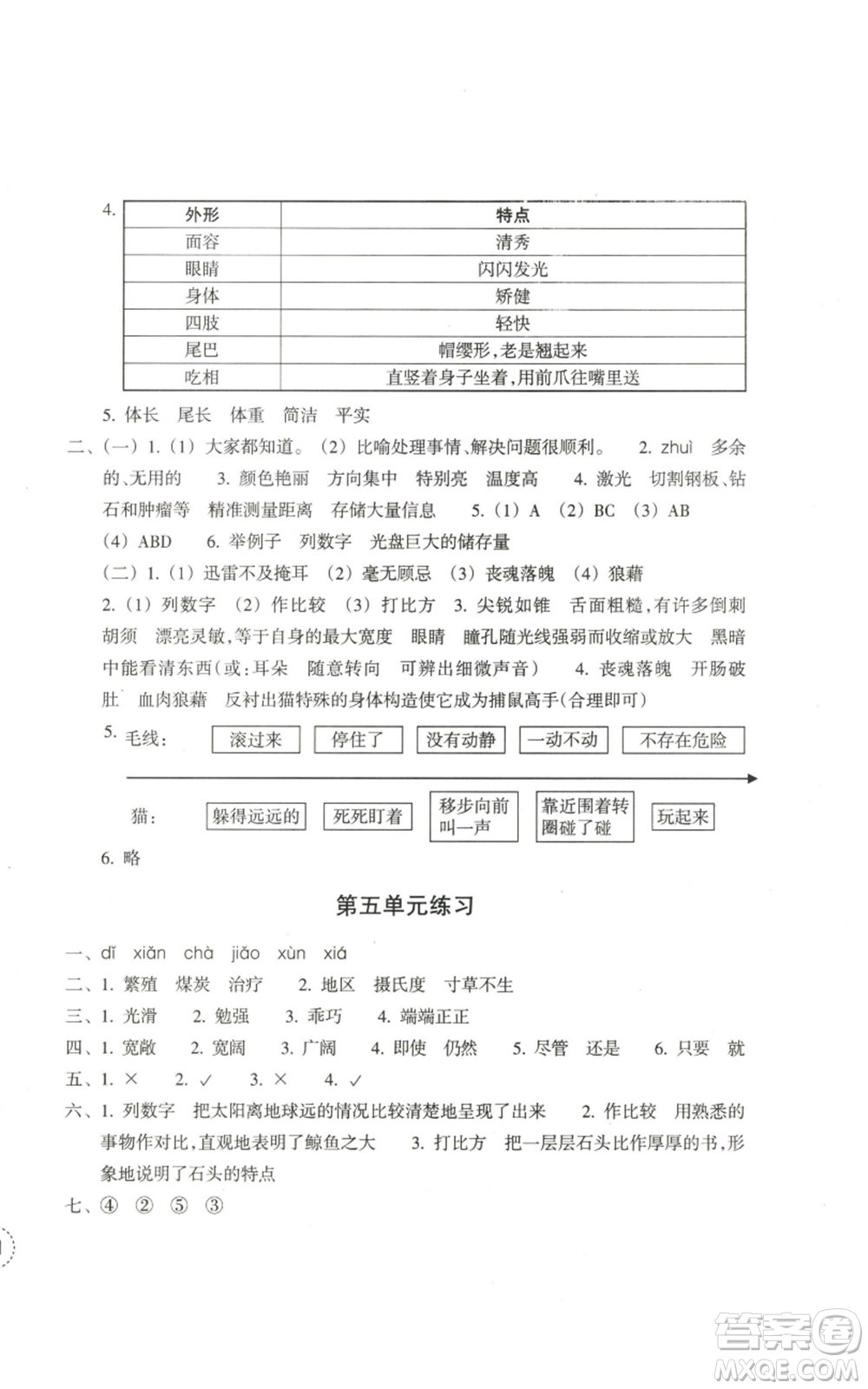 浙江教育出版社2022單元學(xué)習(xí)指導(dǎo)與練習(xí)五年級上冊語文人教版參考答案