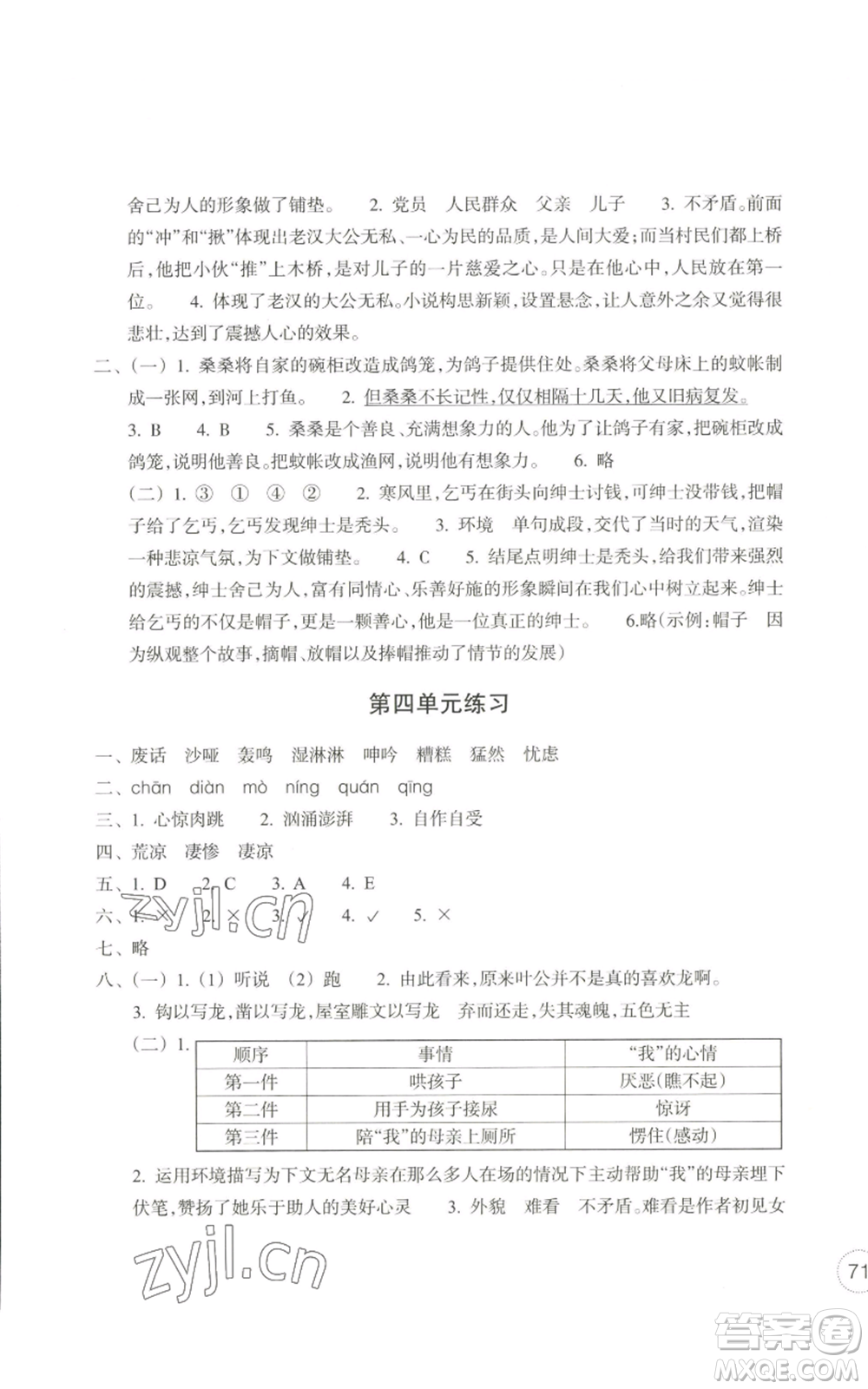 浙江教育出版社2022單元學(xué)習(xí)指導(dǎo)與練習(xí)六年級上冊語文人教版參考答案