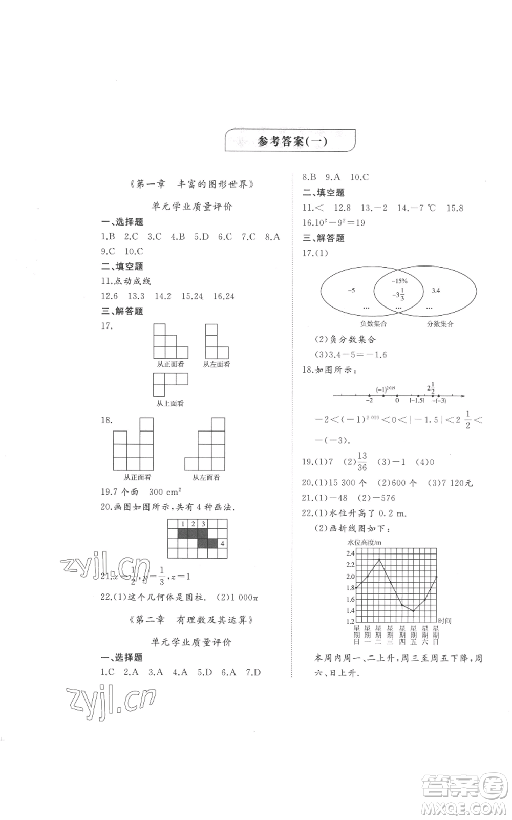 山東友誼出版社2022精練課堂分層作業(yè)七年級上冊數(shù)學北師大版參考答案