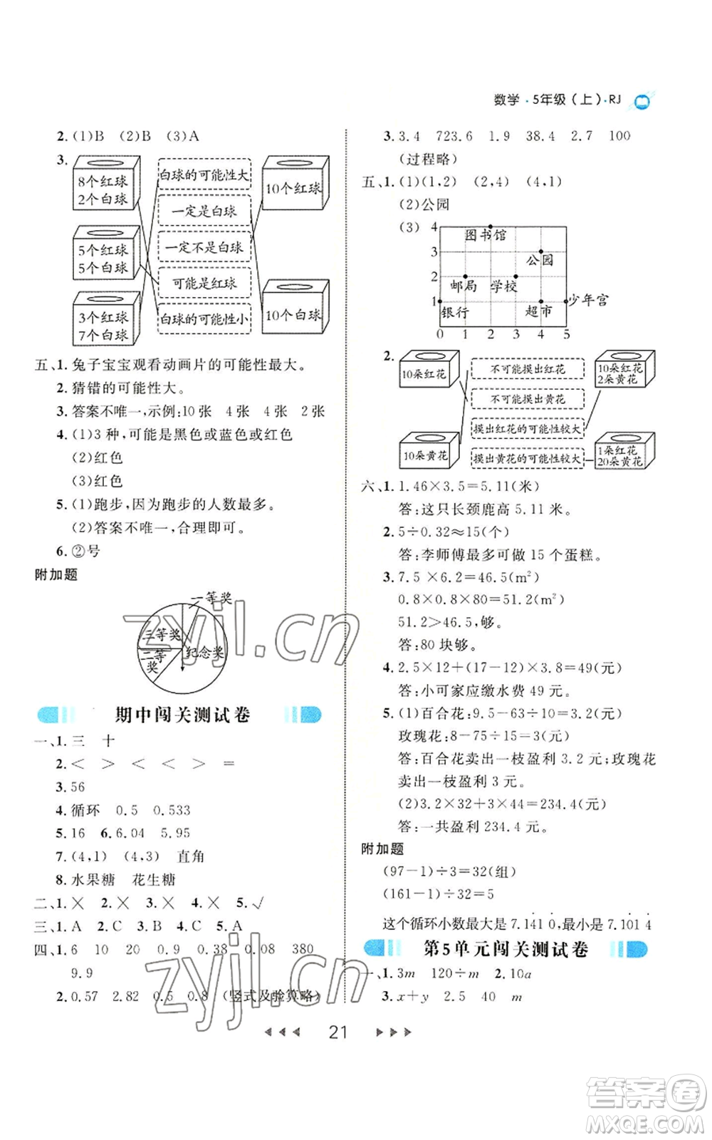 延邊大學(xué)出版社2022細(xì)解巧練五年級上冊數(shù)學(xué)人教版參考答案