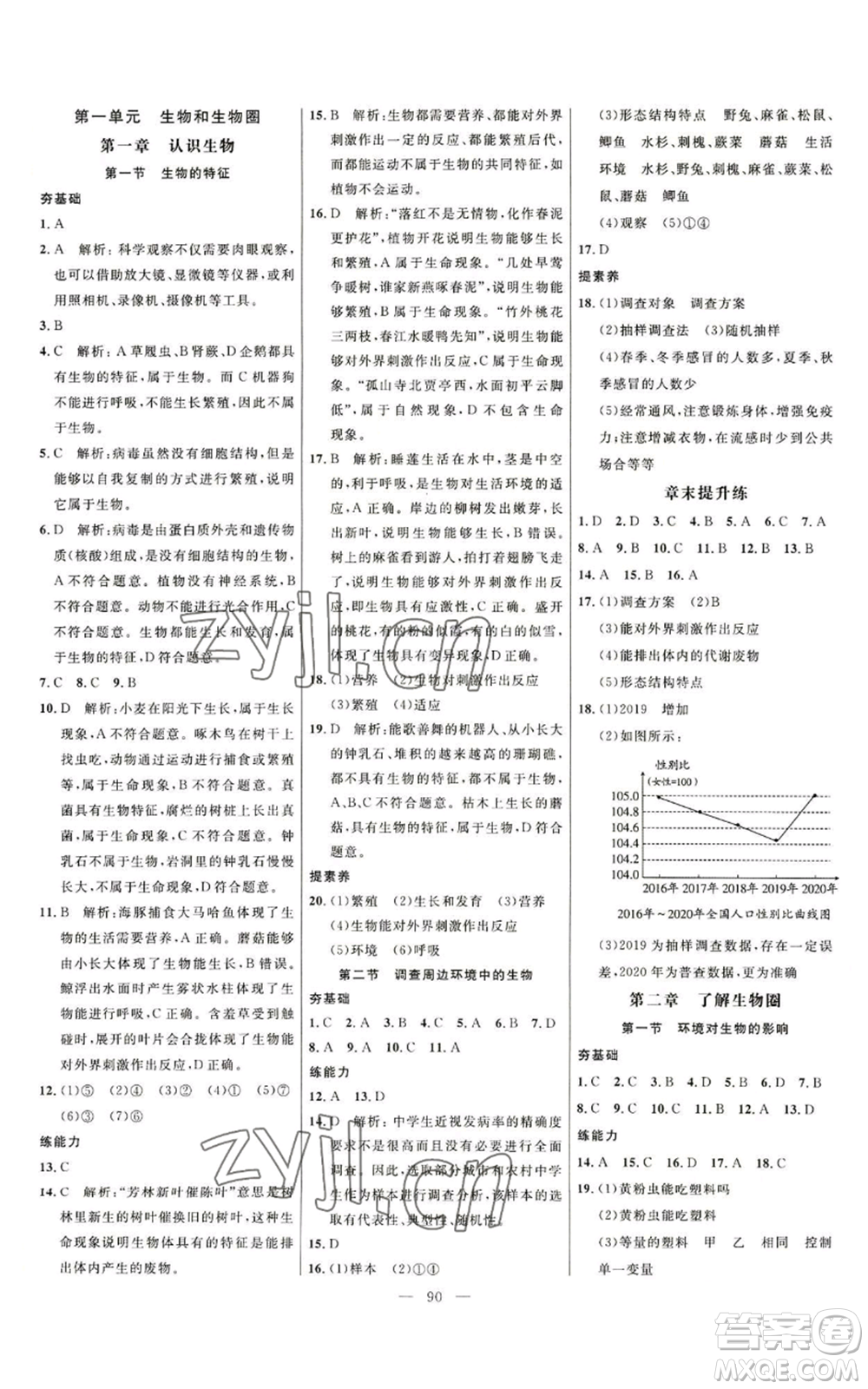 延邊大學(xué)出版社2022細解巧練五四學(xué)制六年級上冊生物魯科版參考答案