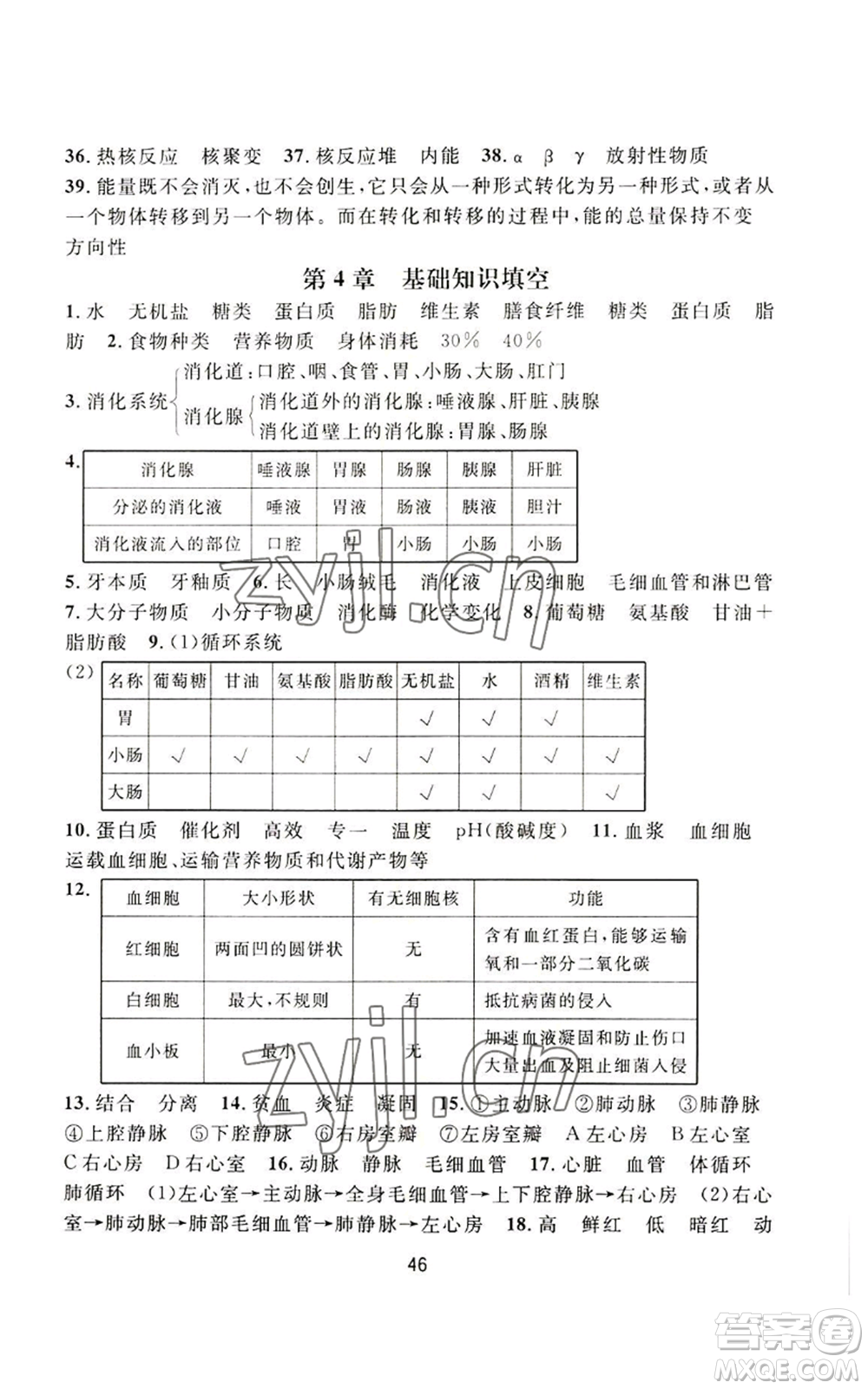 浙江教育出版社2022全優(yōu)新同步九年級科學(xué)浙教版A本參考答案