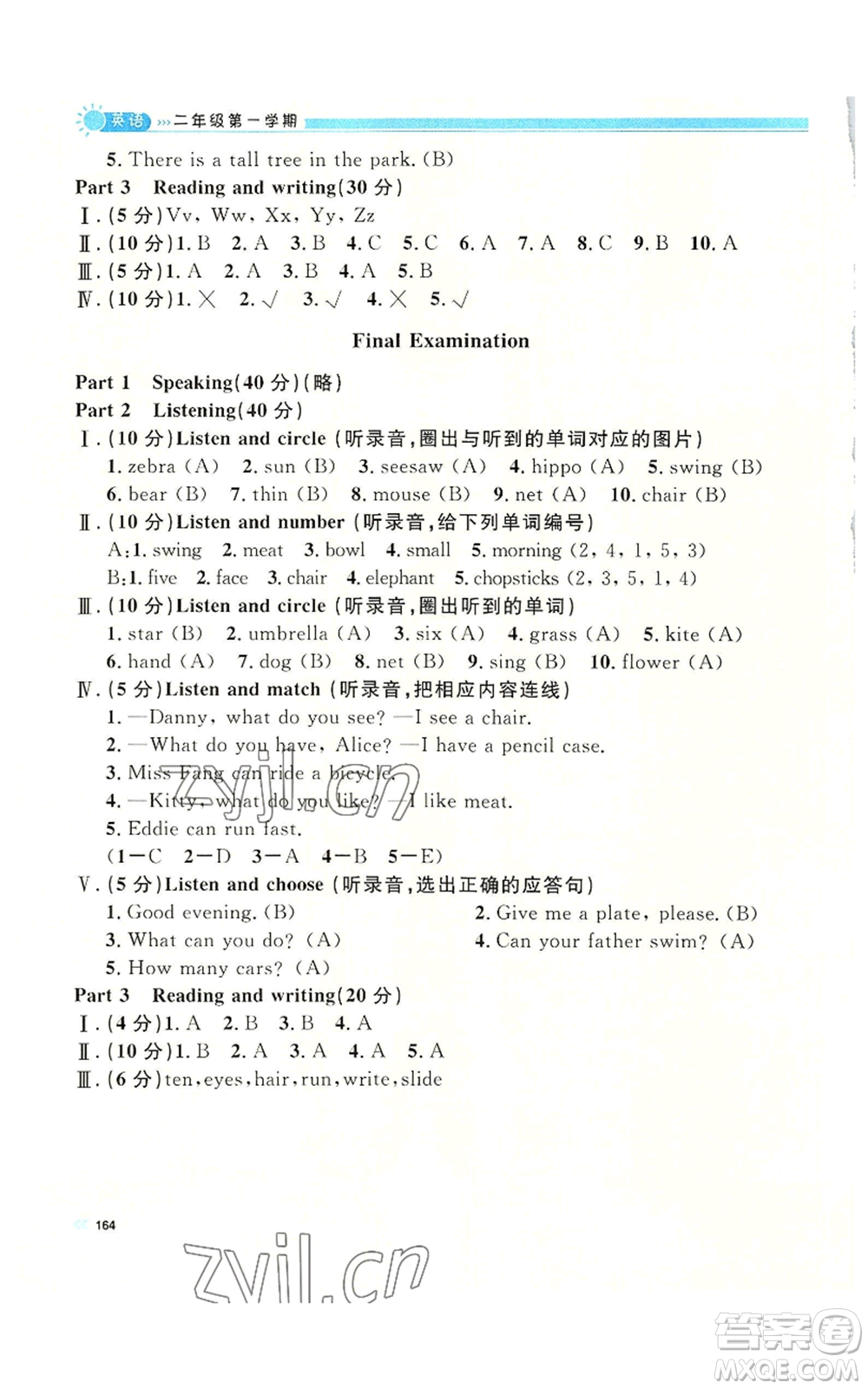 天津人民出版社2022上海作業(yè)二年級第一學期英語牛津版參考答案