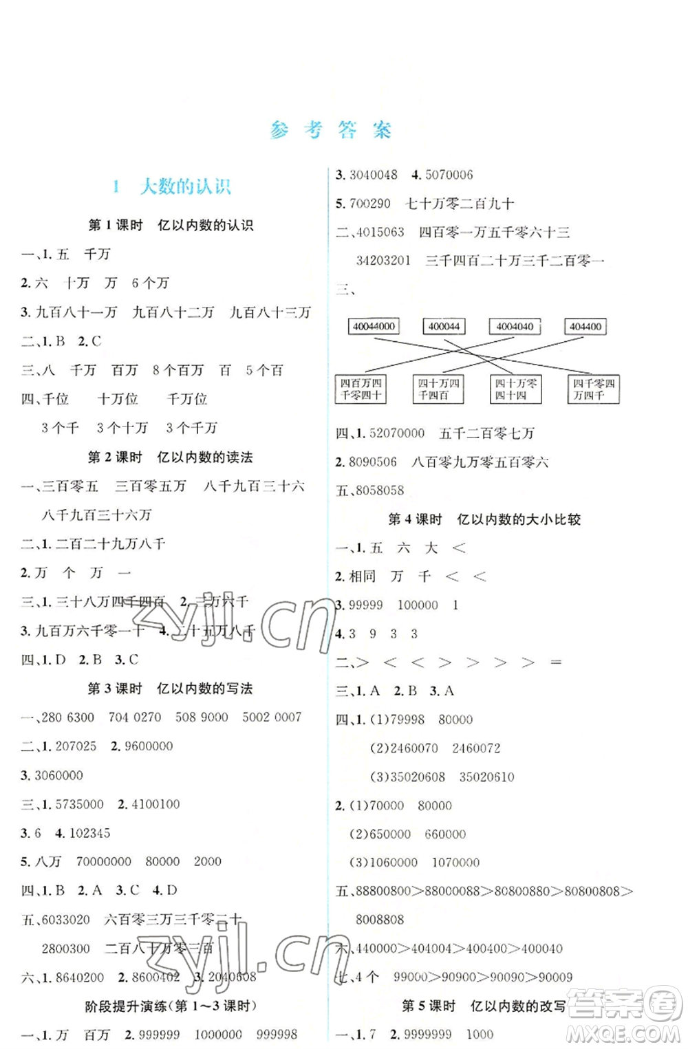 人民教育出版社2022人教金學(xué)典同步解析與測評(píng)學(xué)考練四年級(jí)上冊數(shù)學(xué)人教版參考答案