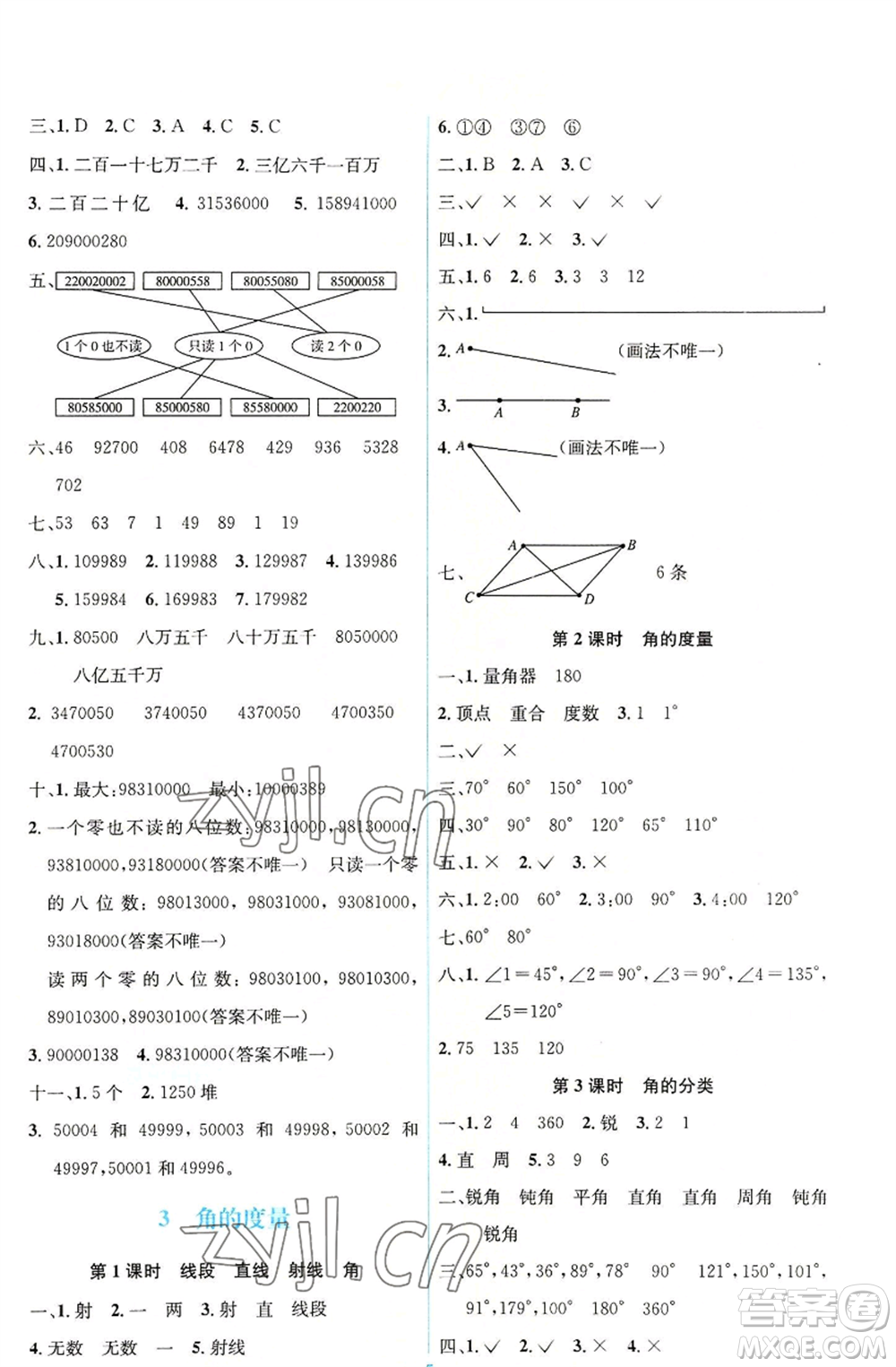 人民教育出版社2022人教金學(xué)典同步解析與測評(píng)學(xué)考練四年級(jí)上冊數(shù)學(xué)人教版參考答案