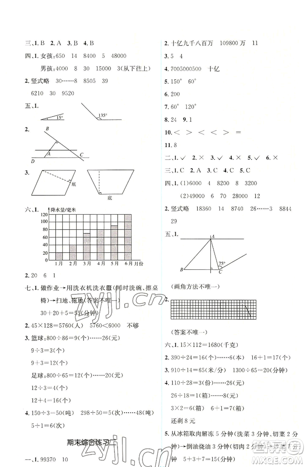 人民教育出版社2022人教金學(xué)典同步解析與測評(píng)學(xué)考練四年級(jí)上冊數(shù)學(xué)人教版參考答案