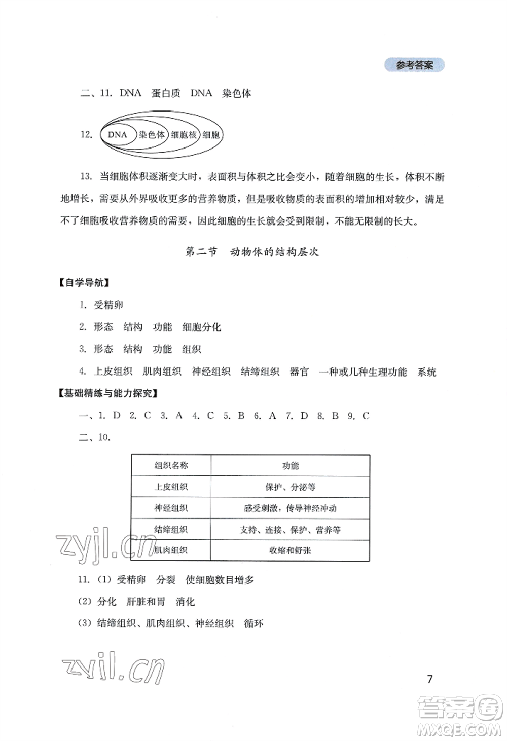 四川教育出版社2022新課程實踐與探究叢書七年級上冊生物人教版參考答案