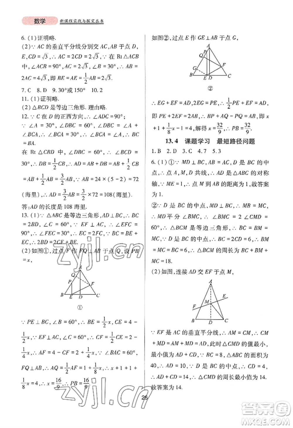 四川教育出版社2022新課程實踐與探究叢書八年級上冊數學人教版參考答案