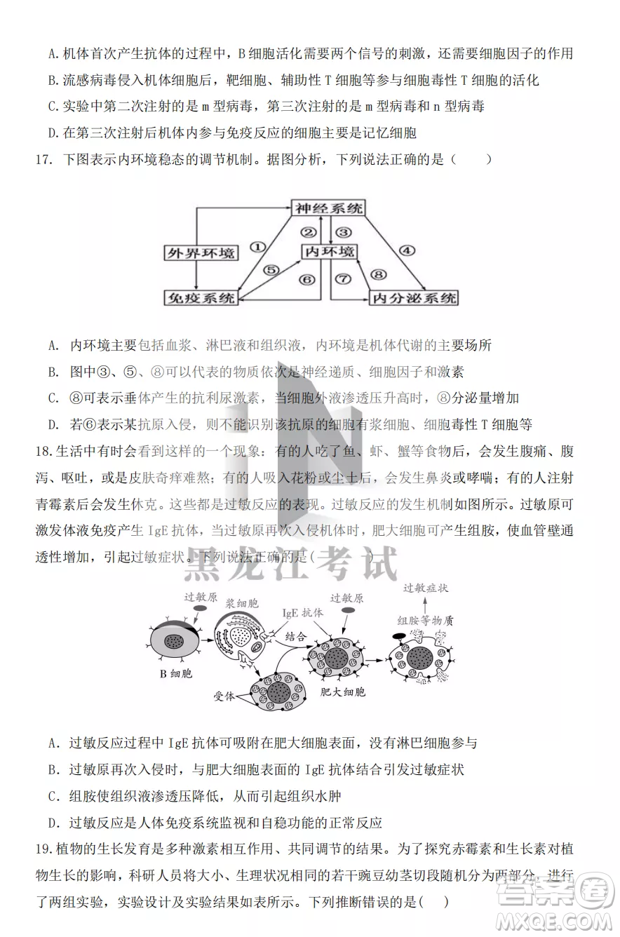 鶴崗一中2022-2023高二上學(xué)期生物11月期中考試試題答案