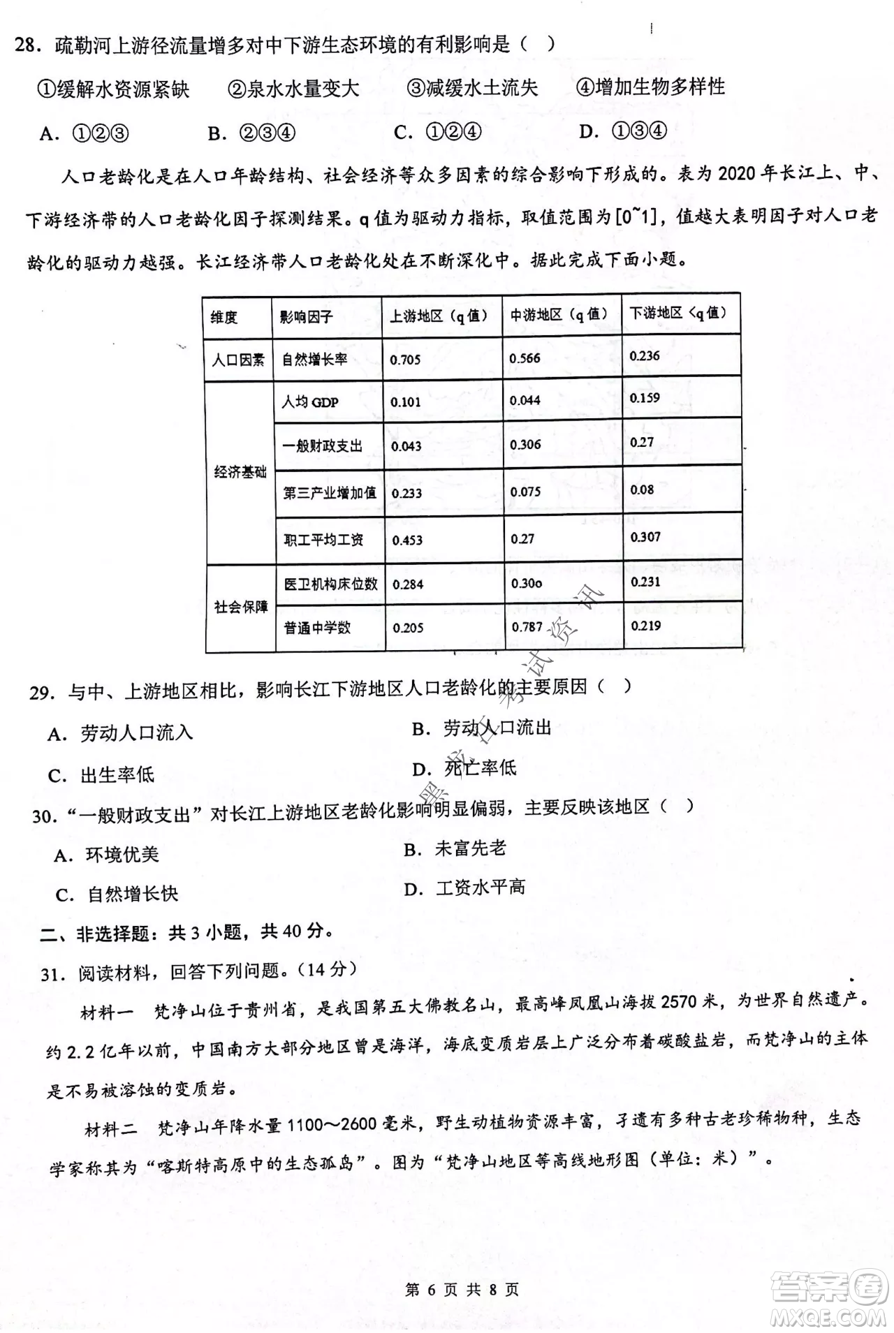 齊齊哈爾市部分地區(qū)高三上學(xué)期期中考試地理試題答案